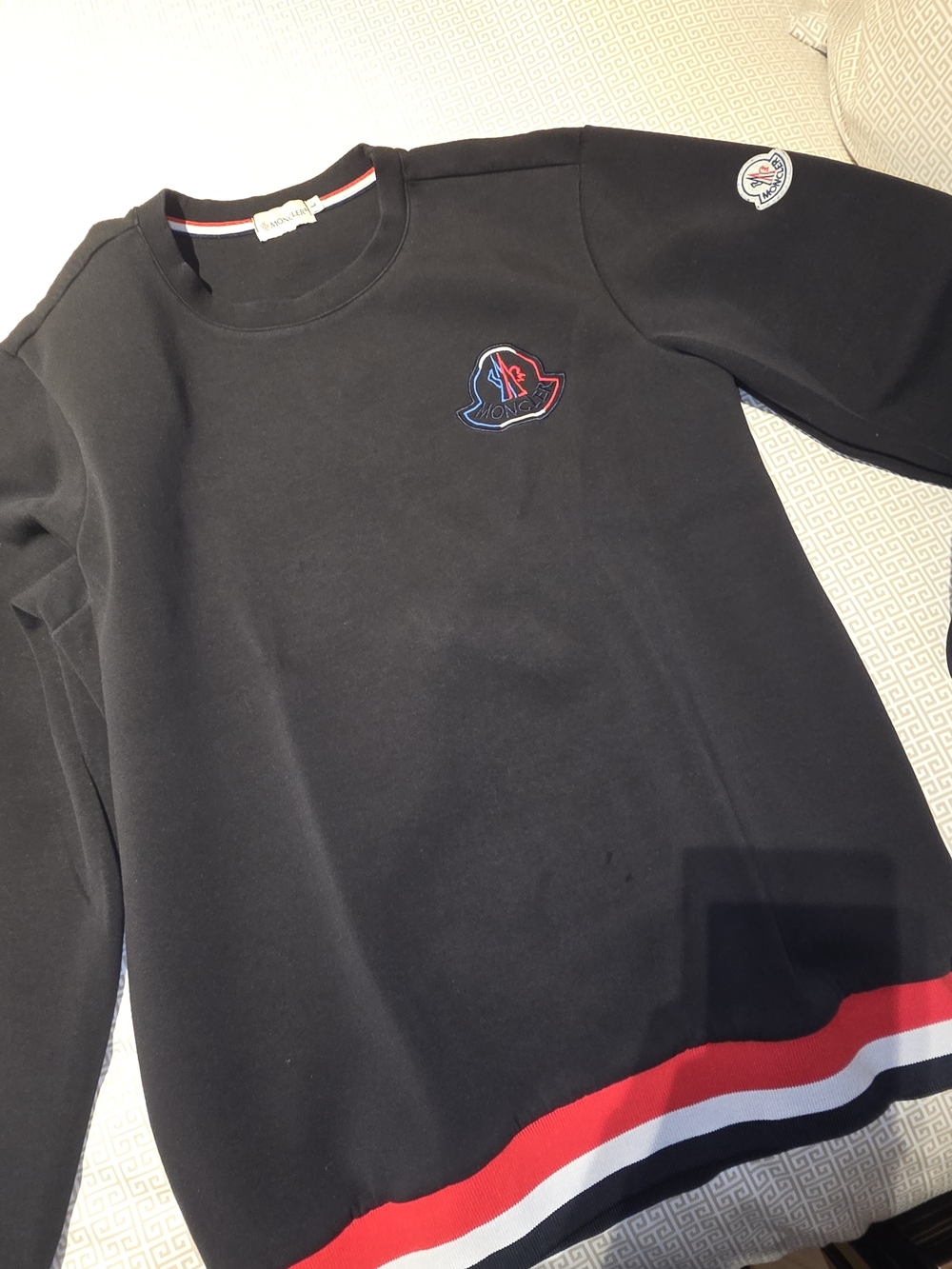 Moncler  Black Crewneck Sweatshirt with Red & White Trim